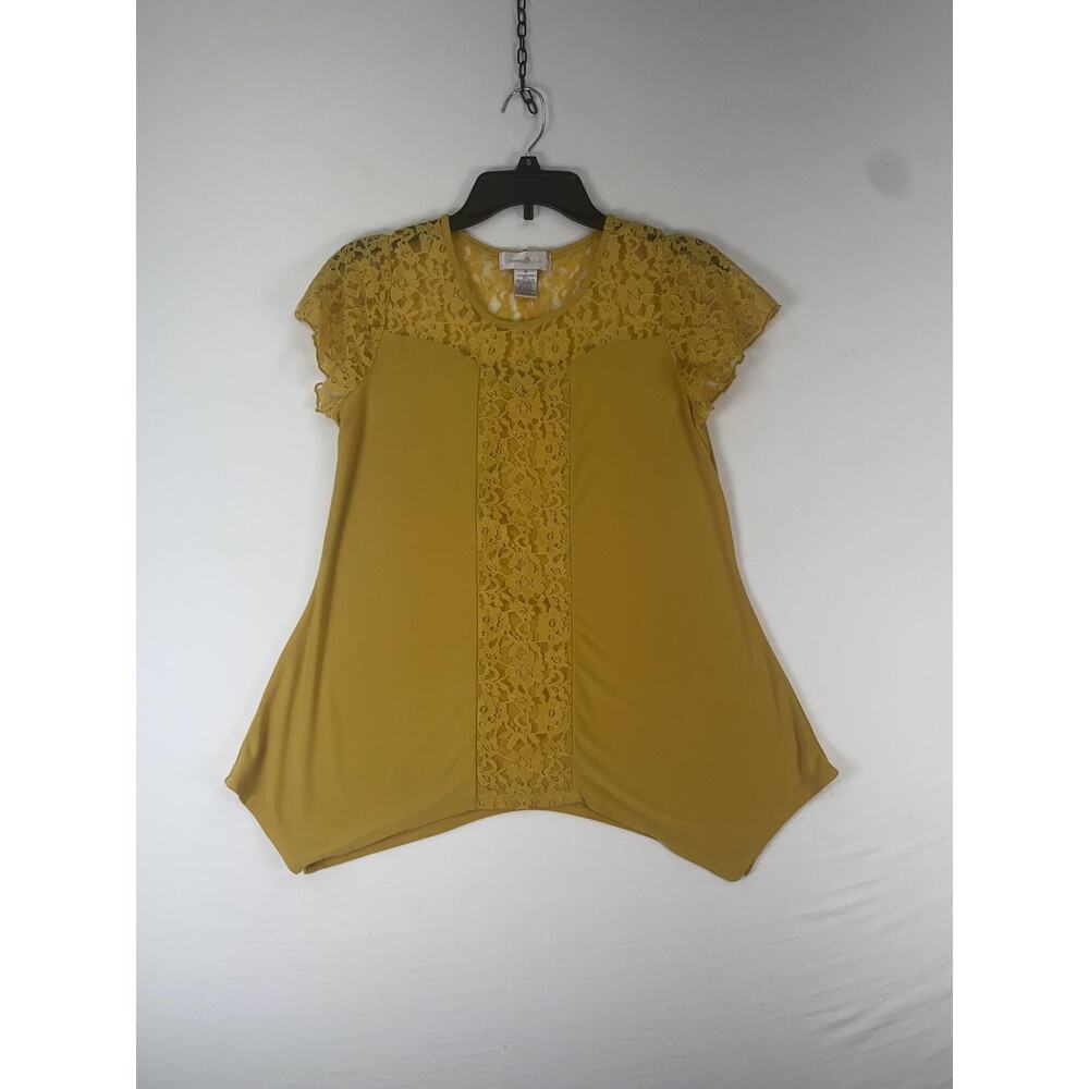 Emma & Olive Blouse Womens Small Yellow Lace Flutter Sleeve Tunic Top Scoop Neck